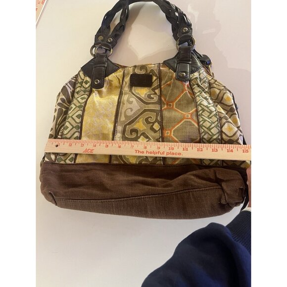 FOSSIL vintage patchwork shoulder bag leather braided handles boho hippie w/key - Picture 12 of 15